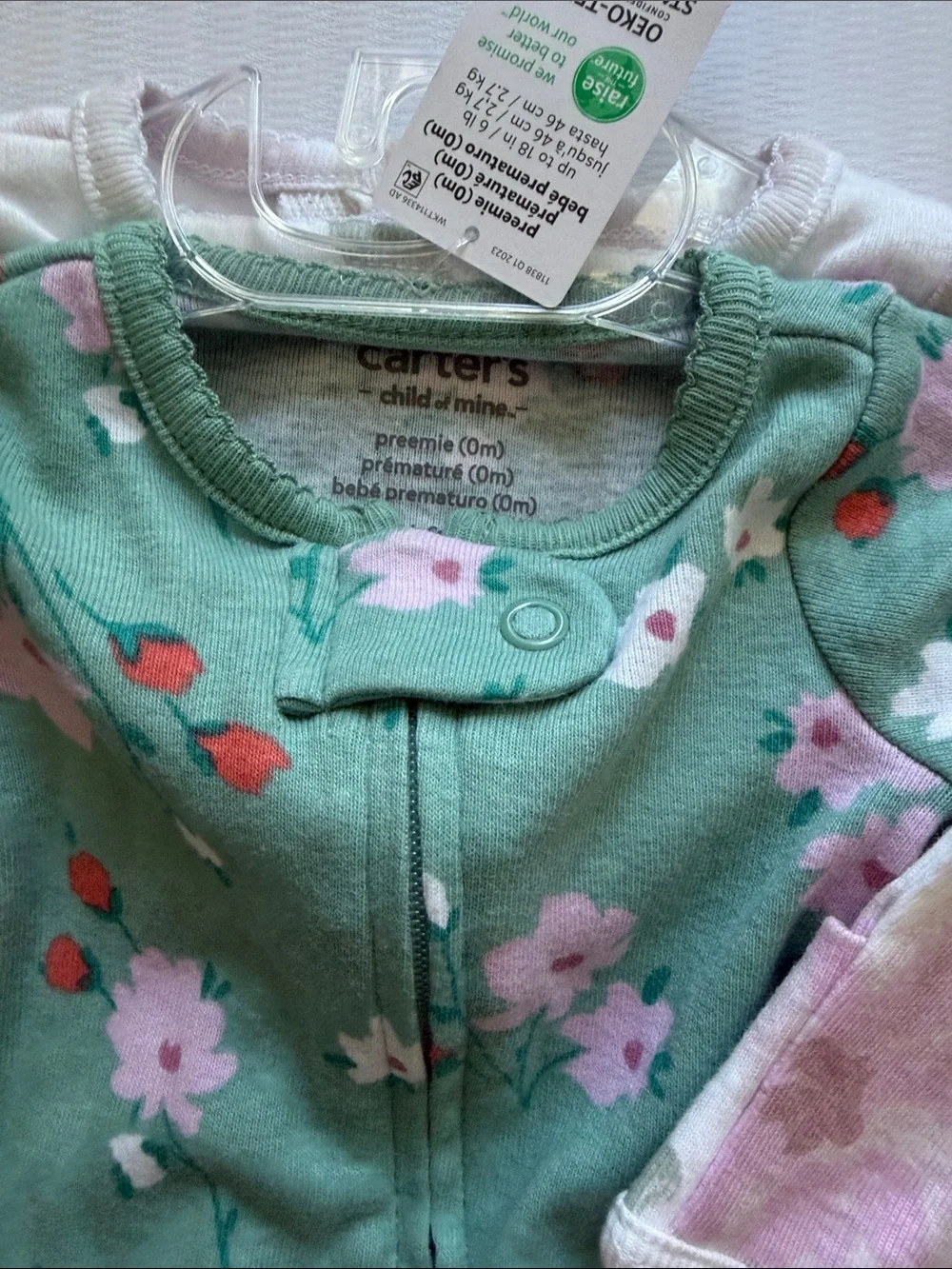 Carter's Green Floral Zip Front Footed Baby Preemie
